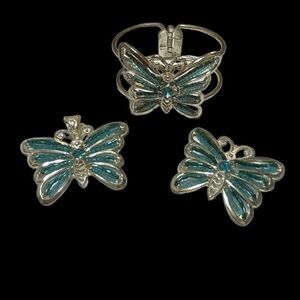 Vintage Butterfly Bracelet Pendant Set